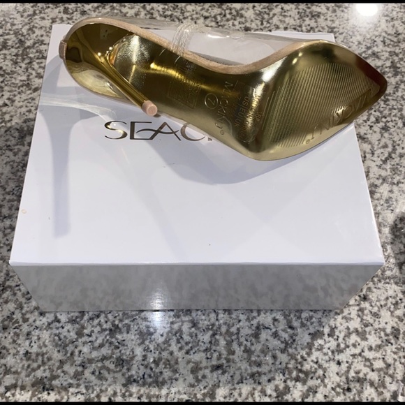 Transparent Pointed Toe Pump- Gold Accent Heel - Picture 6 of 7